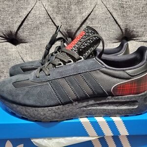 Adidas Men's Black and Red Plaid Sneakers